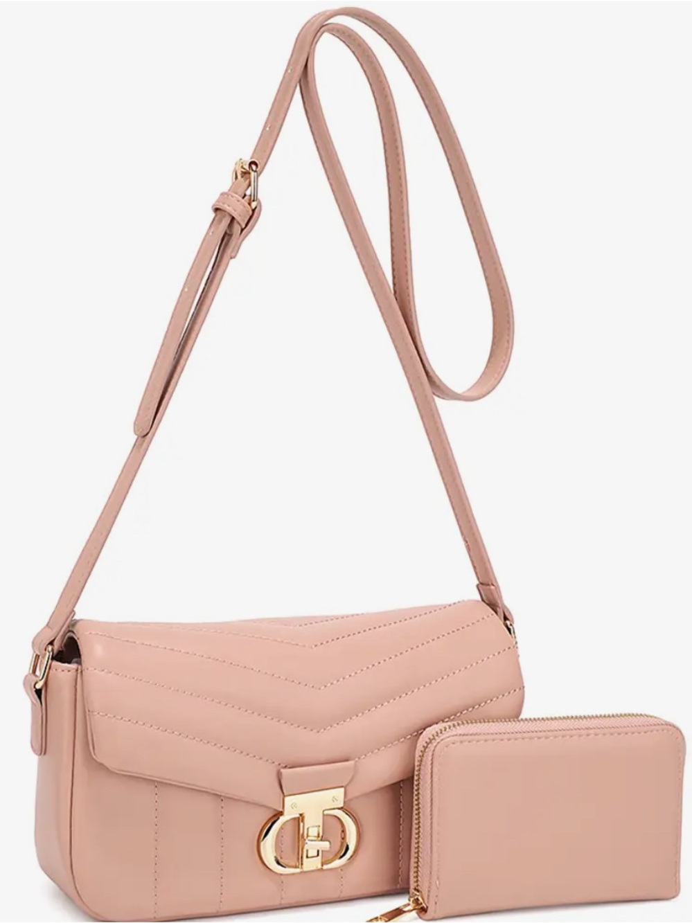 Blush Pink & Silver Colors Quilted Crossbody Bag with Wallet